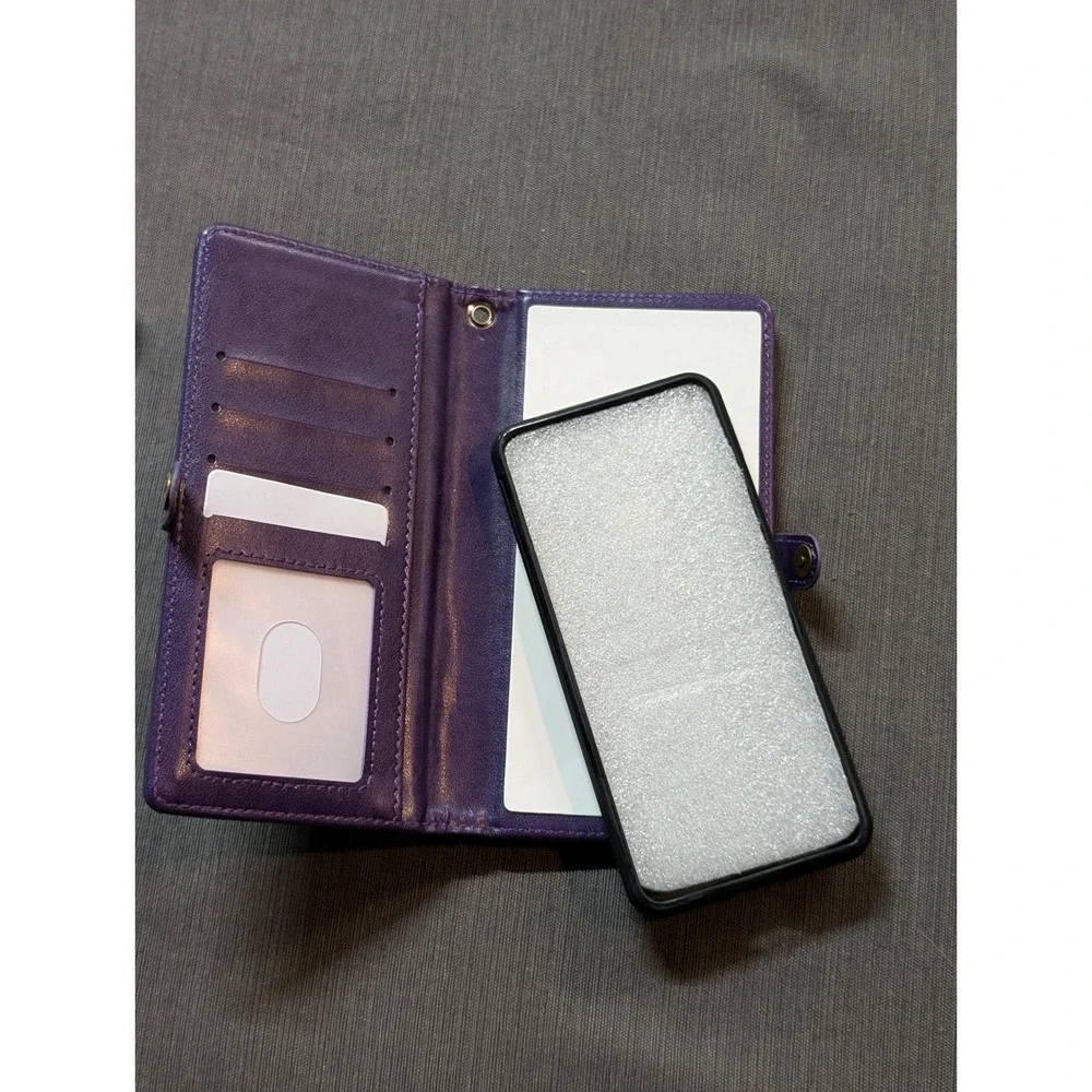 Pixel 3 Purple Embossed Mandala Wallet Magnetic Phone Case Wristlet Card Holder